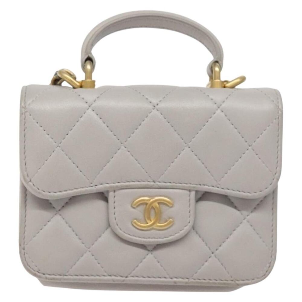 Chanel Matelasse Lambskin Chain Wallet Shoulder Bag Gray